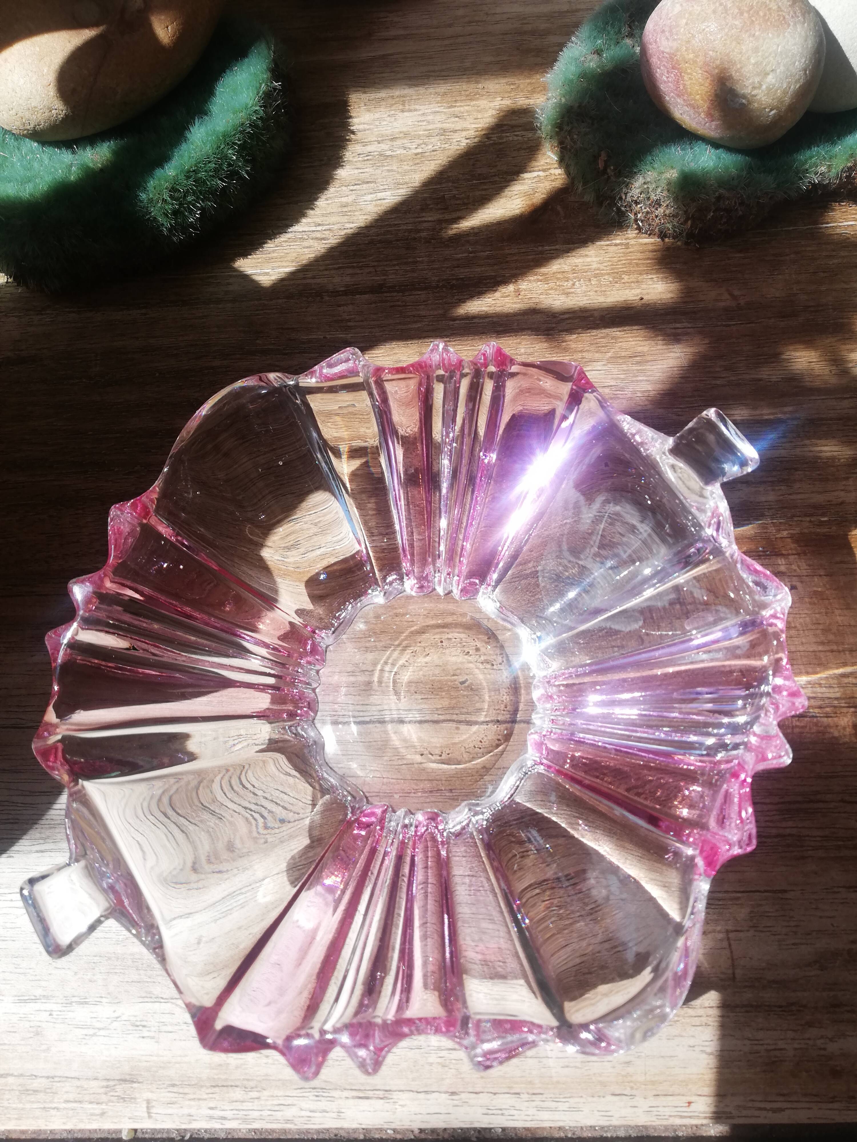 Small pink and transparent crystal cup with two earpieces
