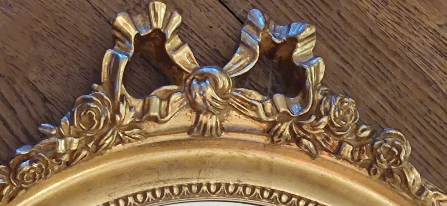 Ancien miroir biseauté stuck doré style Louis XVI