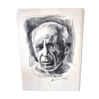 Portrait of Pablo Picasso Nice graphite drawing signed