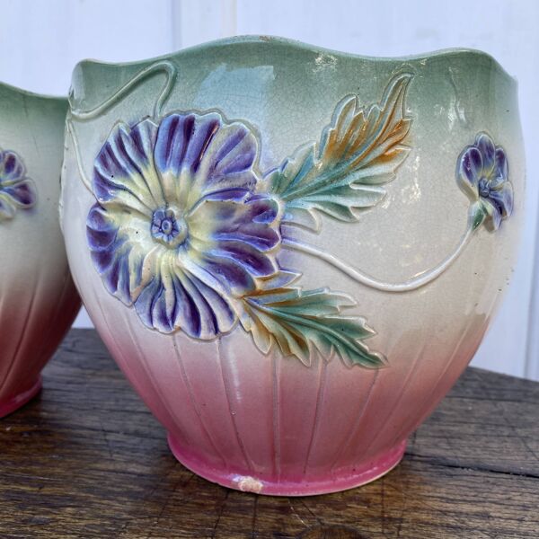 Paire de cache pot en barbotine