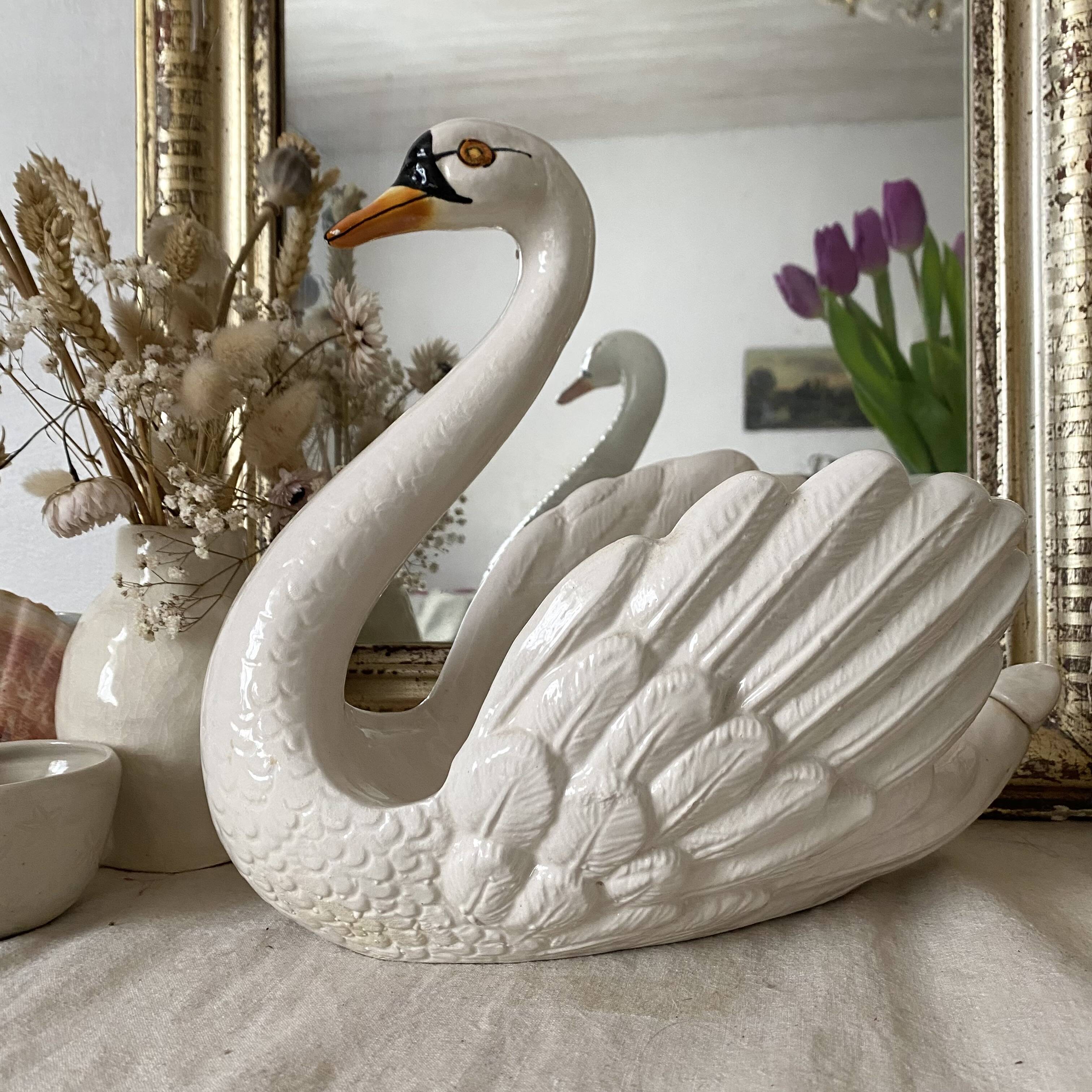 Vintage ceramic grand swan, antique carafe.