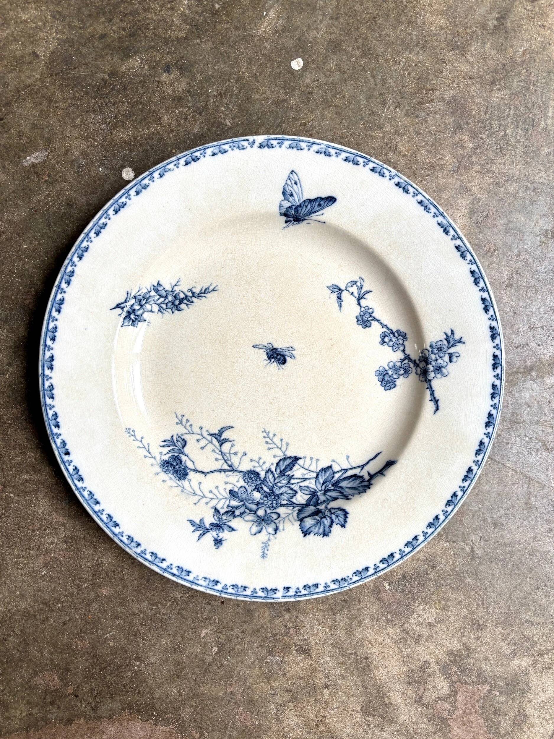 Sarreguemines round dish in blue ironstone, "Carmen" service