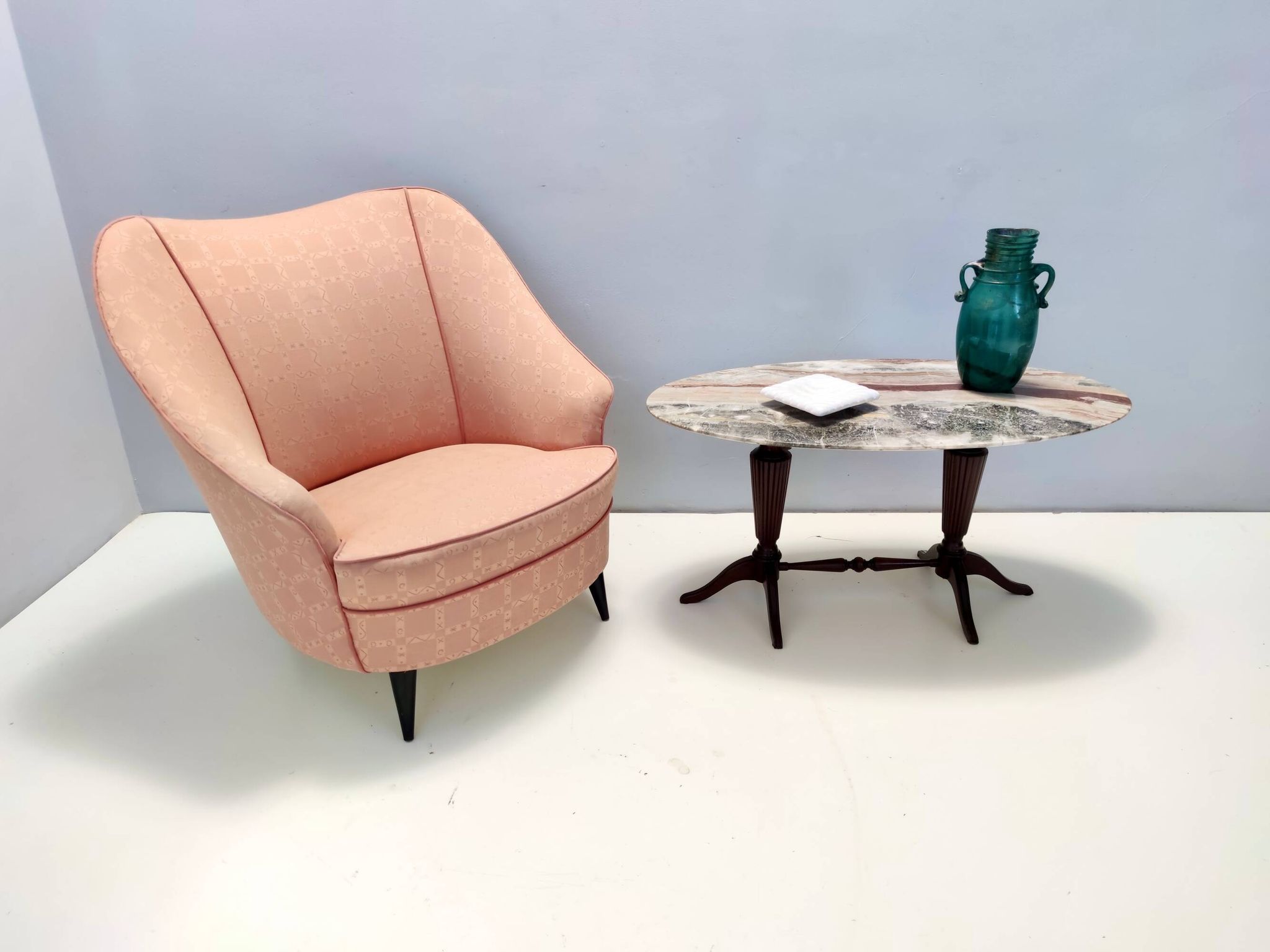 Vintage Beech Coffee Table Ascribable to Paolo Buffa with an Oval Red Onyx Top