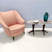 Vintage Beech Coffee Table Ascribable to Paolo Buffa with an Oval Red Onyx Top