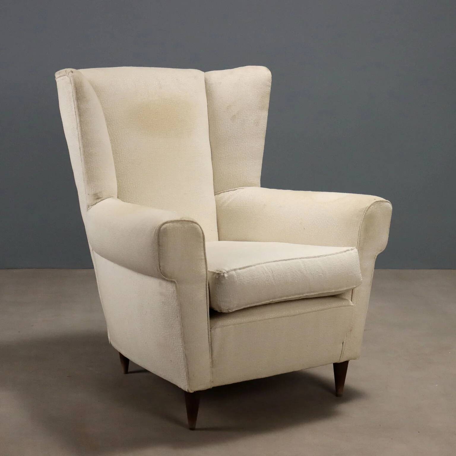 Fauteuil bergère vintage en hêtre et tissu, design années 1950
