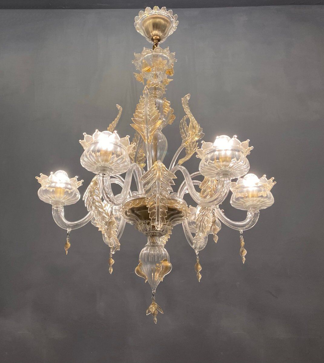 Italian Murano Glass Gold Chandelier by La Murrina