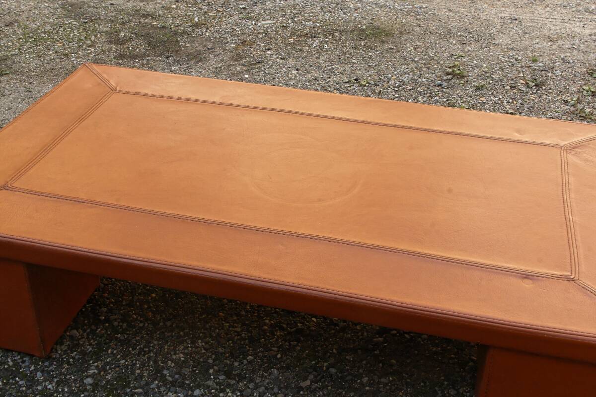 Cognac leather coffee table, vintage 1980s.