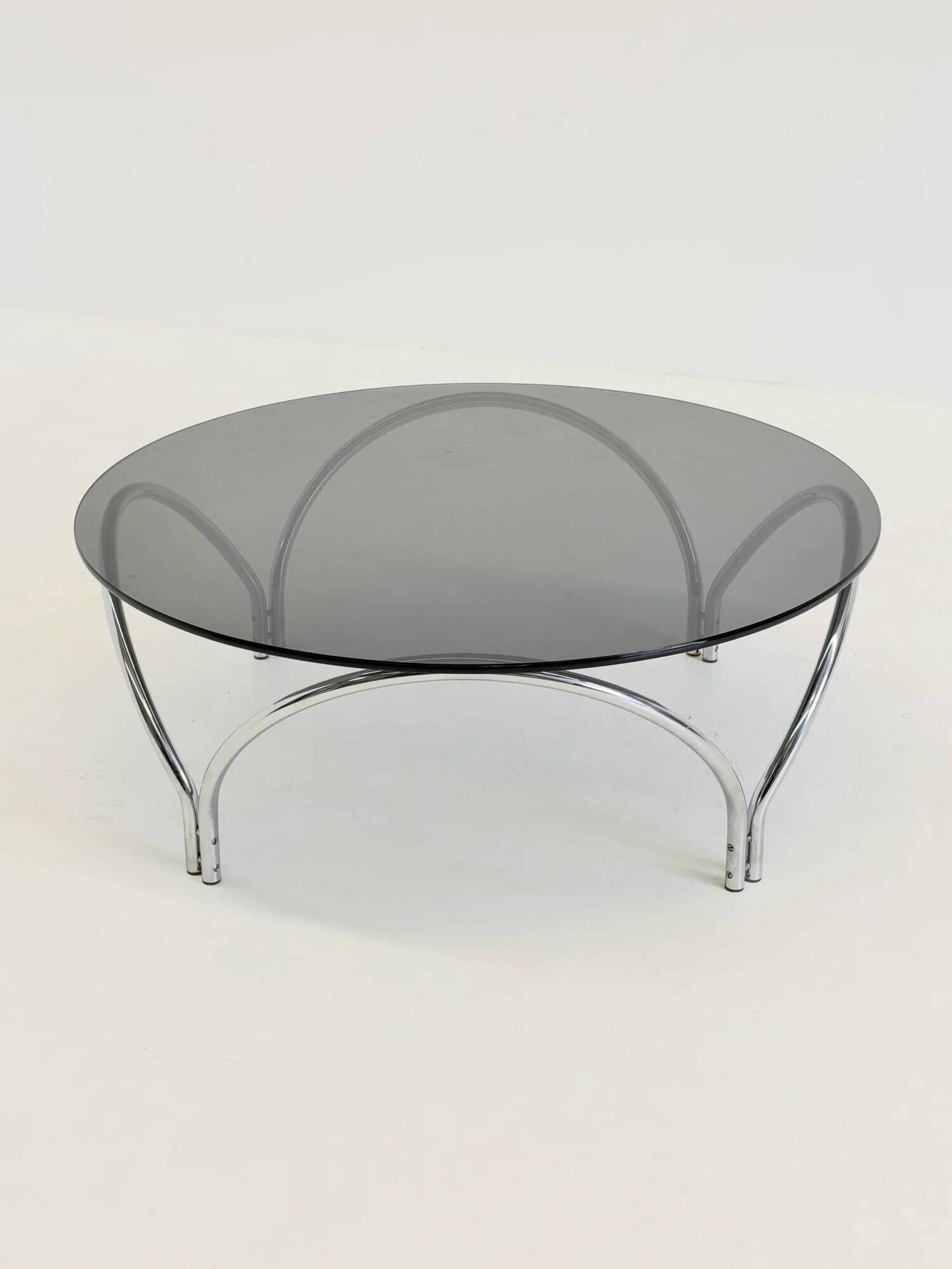 Table basse vintage Space Age en verre fumé et chrome