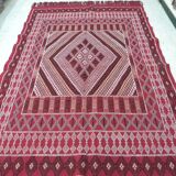Hand-knotted Red Tunisian Ethnic Berber Wool Rug Margoum