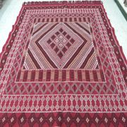 Hand-knotted Red Tunisian Ethnic Berber Wool Rug Margoum