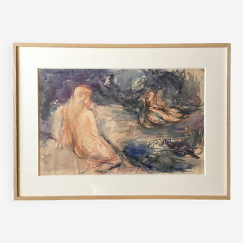 Aquarelle post-impressionniste atribuée à André Costhiles. France, années 30