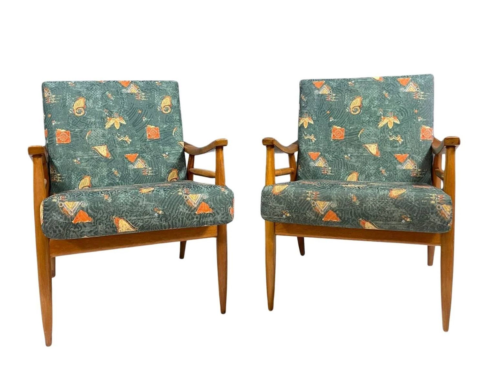 Pair of lounge armchairs mid century modern upholstered 1960s Czechoslovaki