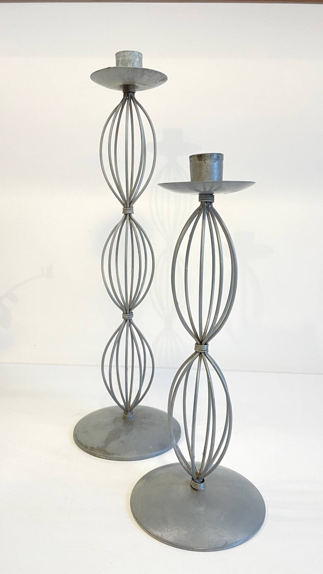 Geometric METAL CANDLE HOLDERS Patinated Gray