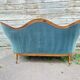 Napoleon III walnut canapé, blue velvet fabric.