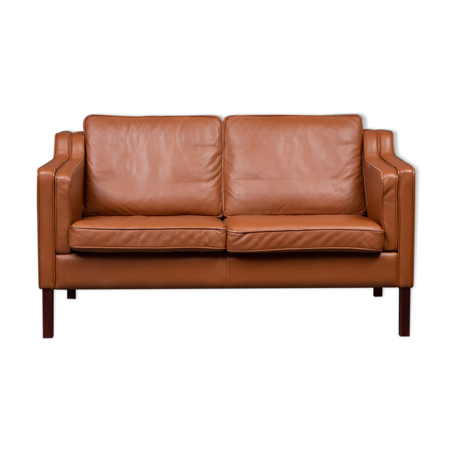 VINTAGE DANISH MID CENTURY STOUBY 2 PERSON SOFA IN COGNAC LEATHER