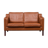 VINTAGE DANISH MID CENTURY STOUBY 2 PERSON SOFA IN COGNAC LEATHER