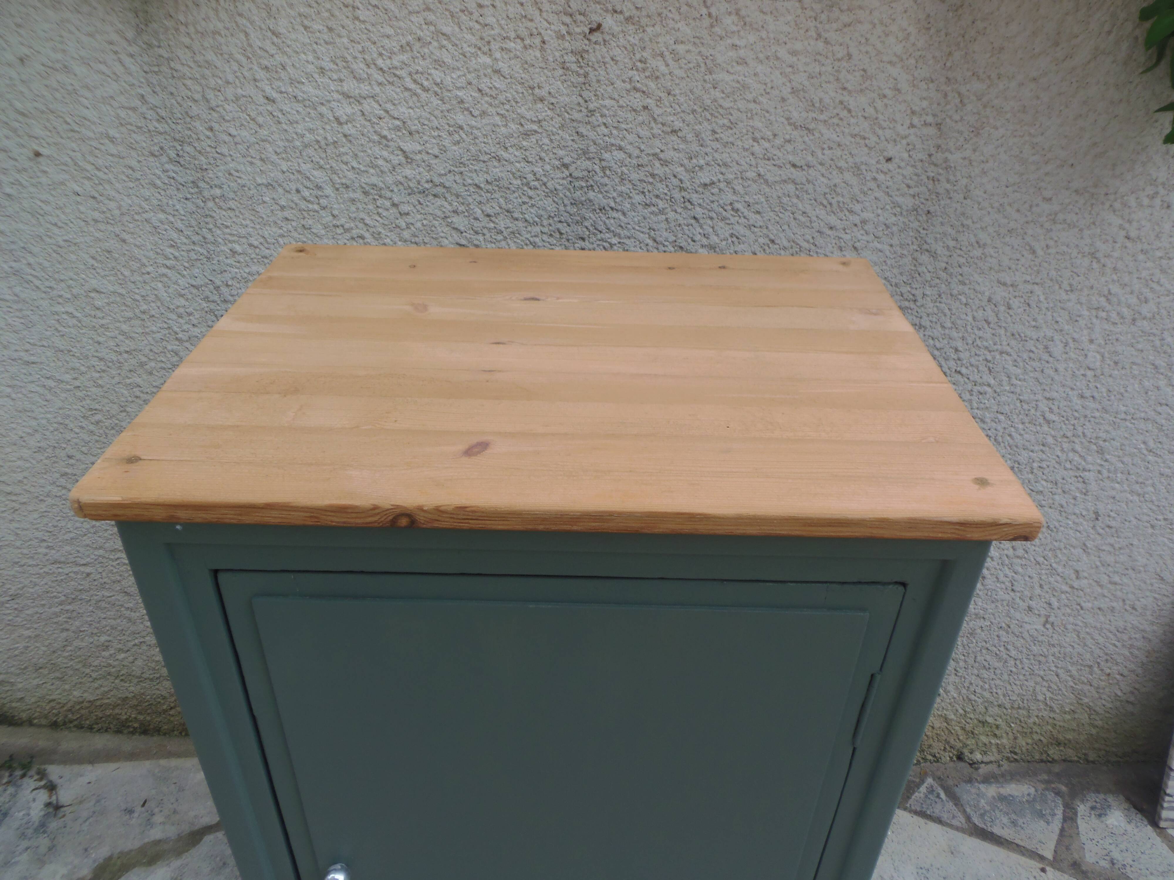 Vintage jam jar enhanced in smoky green, wooden tray.