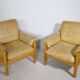 Mid-Century Camel Leather Armchairs with Ottomans, Set of 2, 1970s