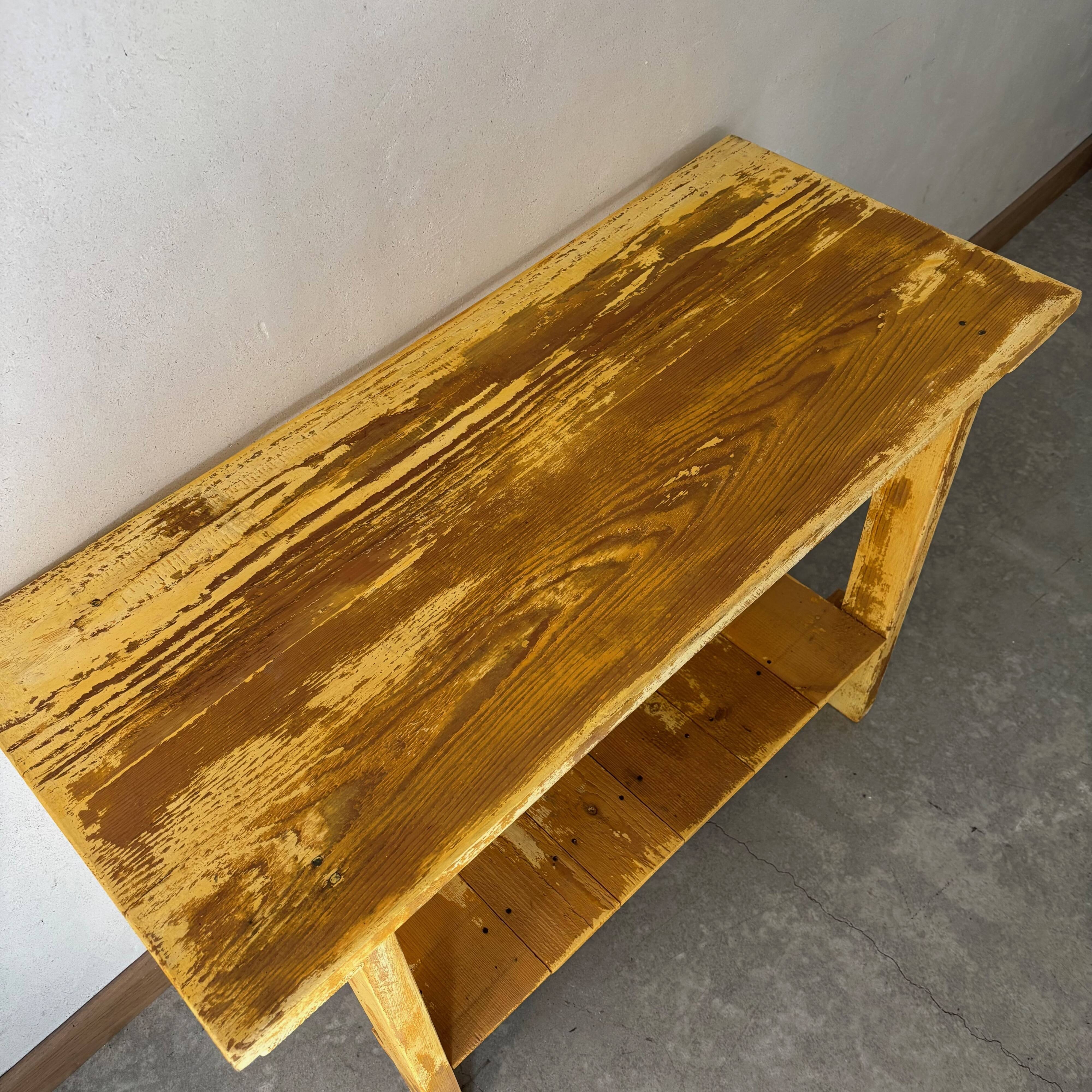 Wooden console, yellow patina