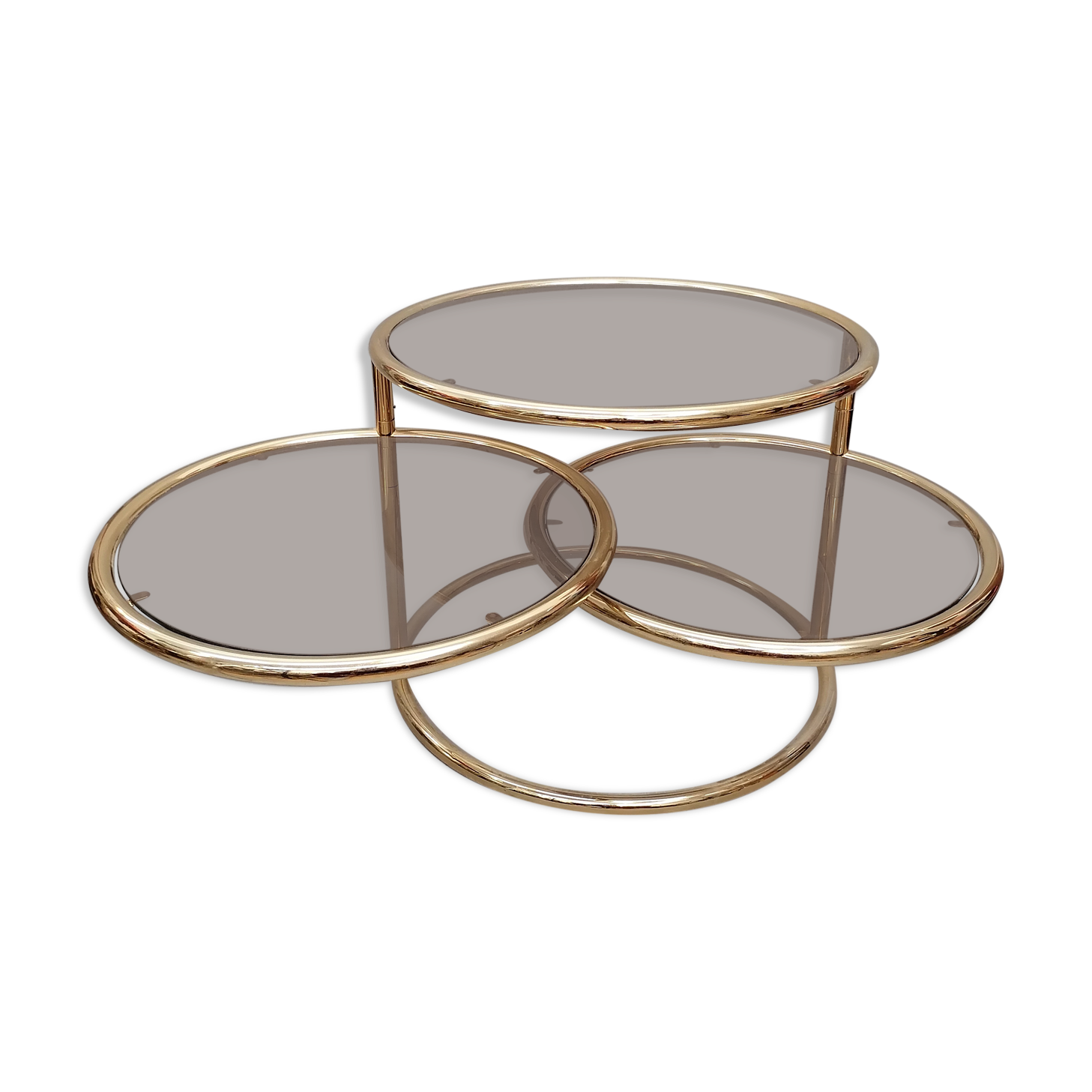 Table basse laiton 3 niveaux pivotants des années 1970 style de Milo Baughman Italie