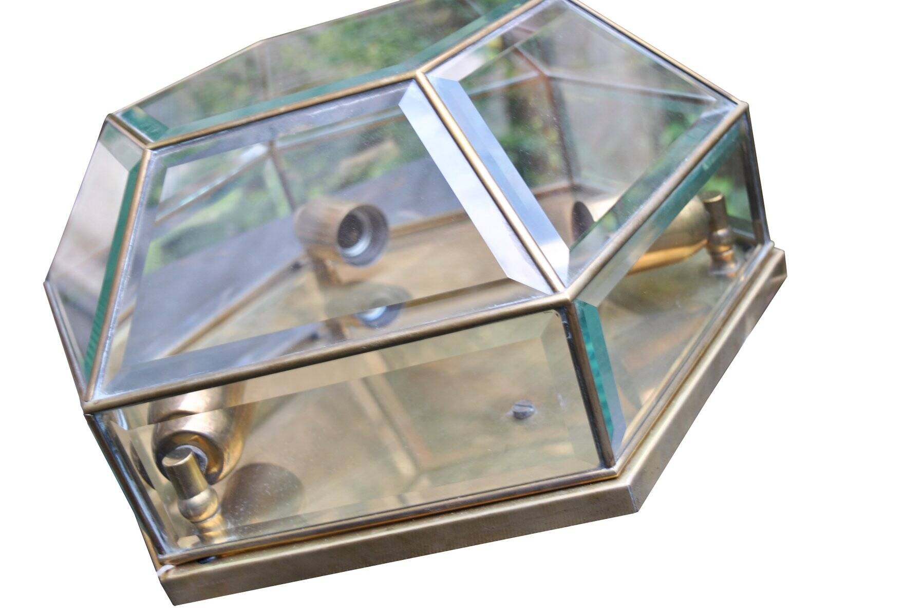 Brass and sculpted transparent crystal wall light, 1950s.