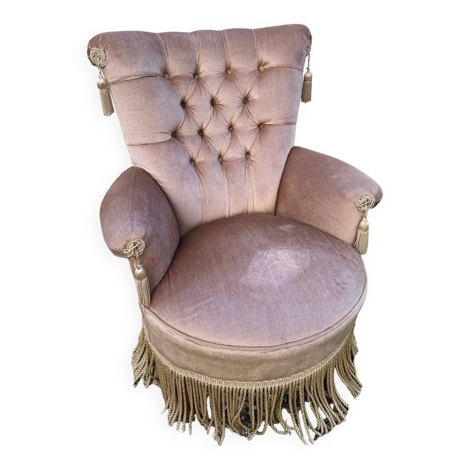 Beige velvet toad armchair