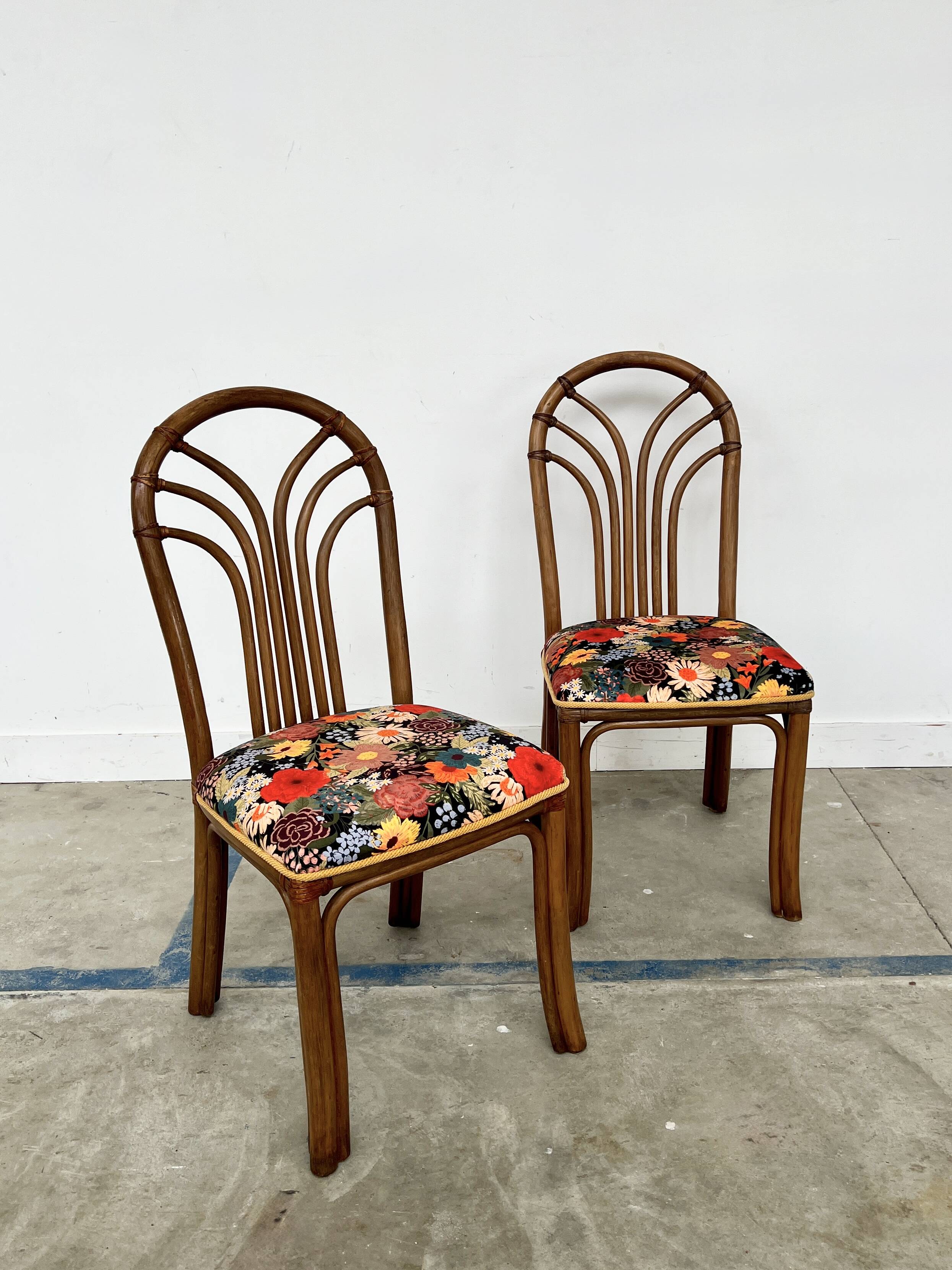 Set of 4 Rausch Rattan Curved Rattan Chairs - Floral Velvet Seats