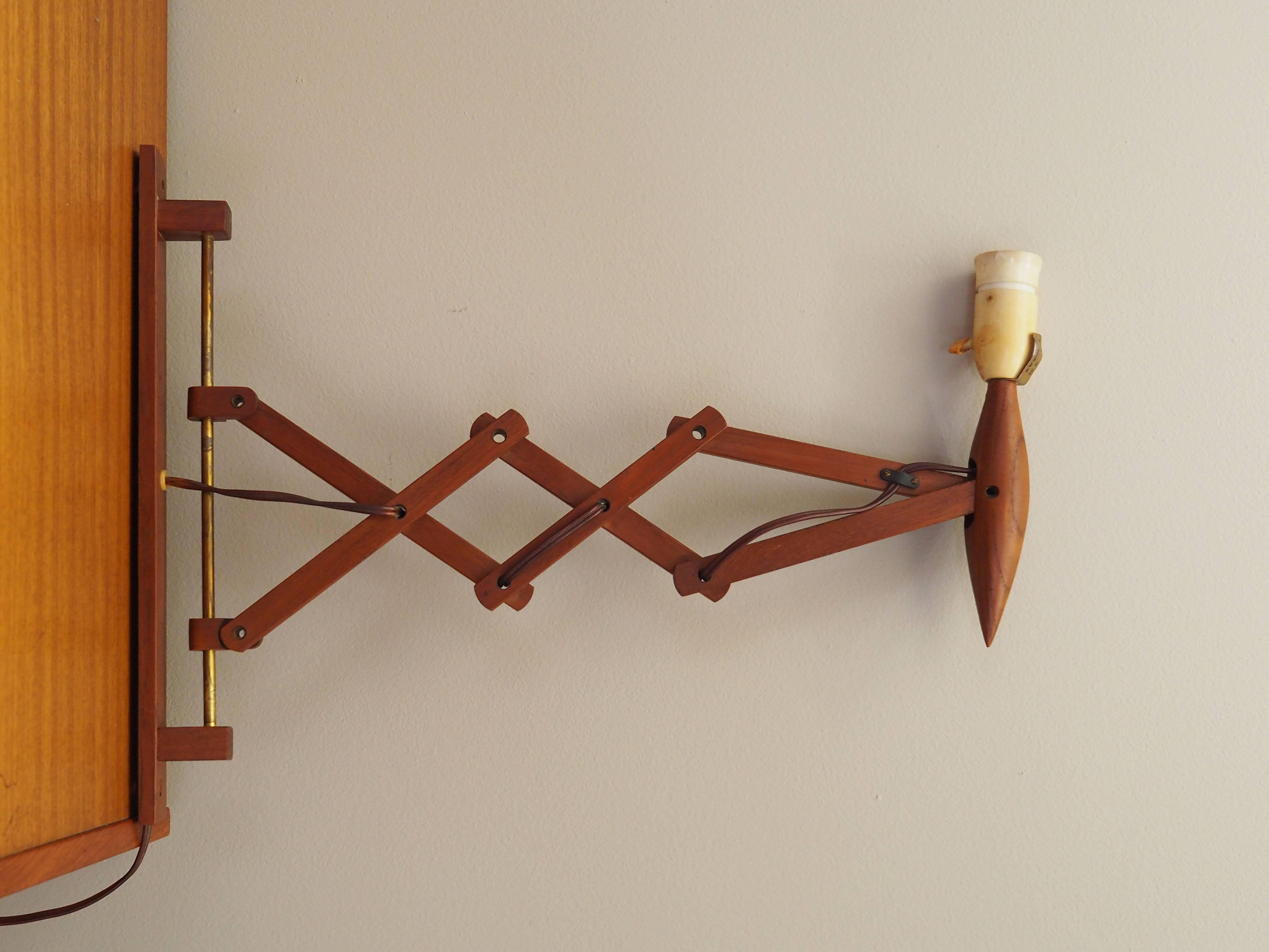 Teak wall lamp Scissor, Danish design, 1970s, manufacture: Lyfa