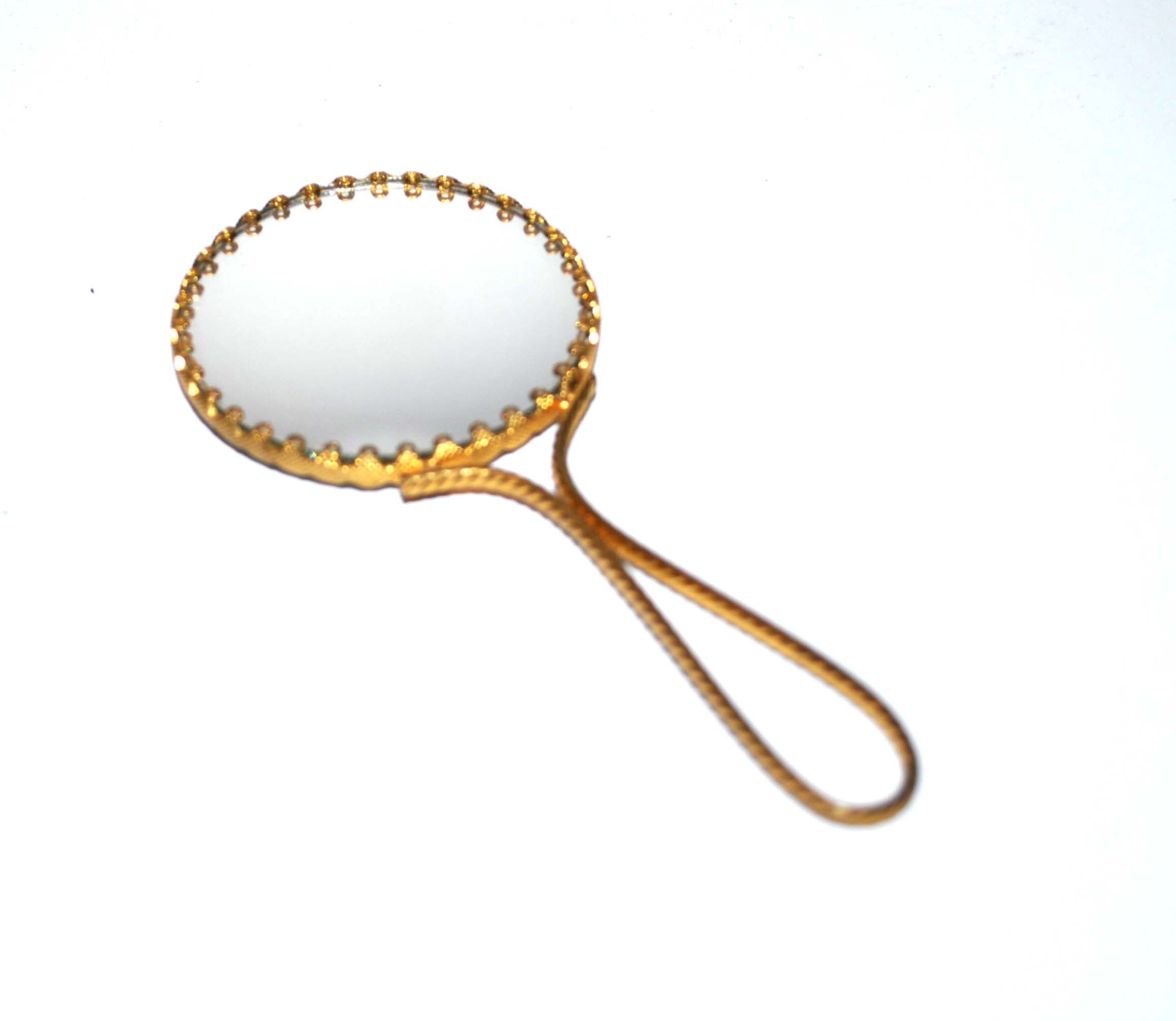 Vintage Gilded Handmirror and Limoges Porcelain - Pocket Mirror / Handbag