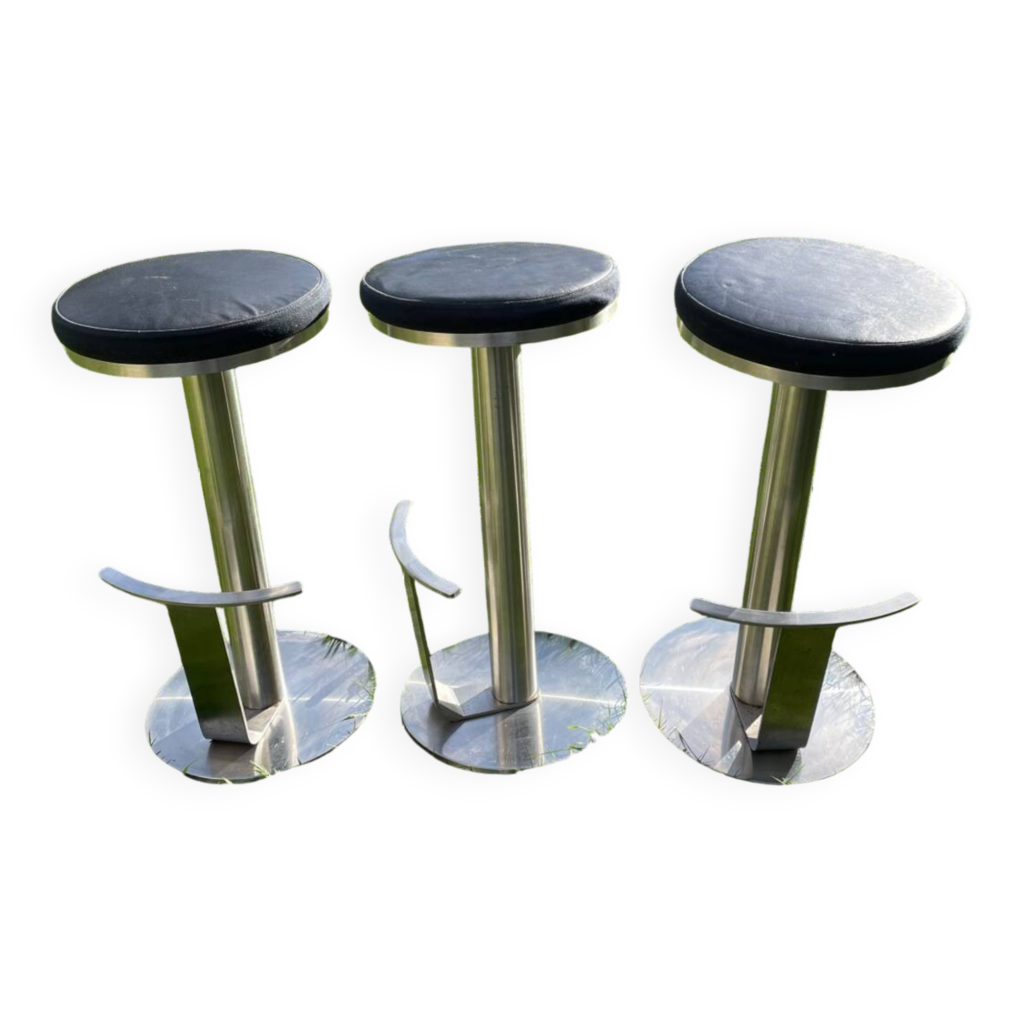 Tabourets de bar en inox et cuir noir