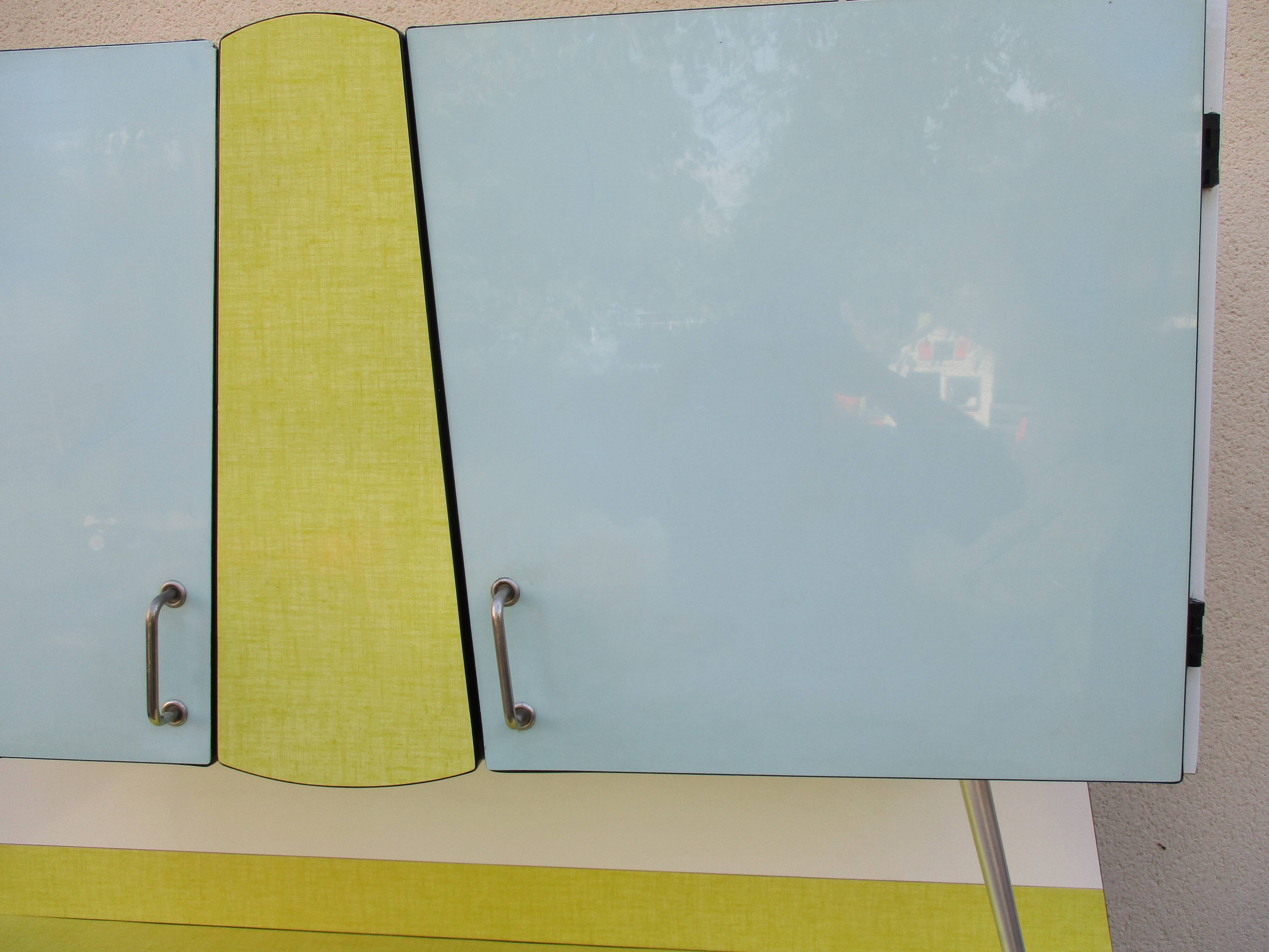 Yellow and blue vintage formica kitchen buffet