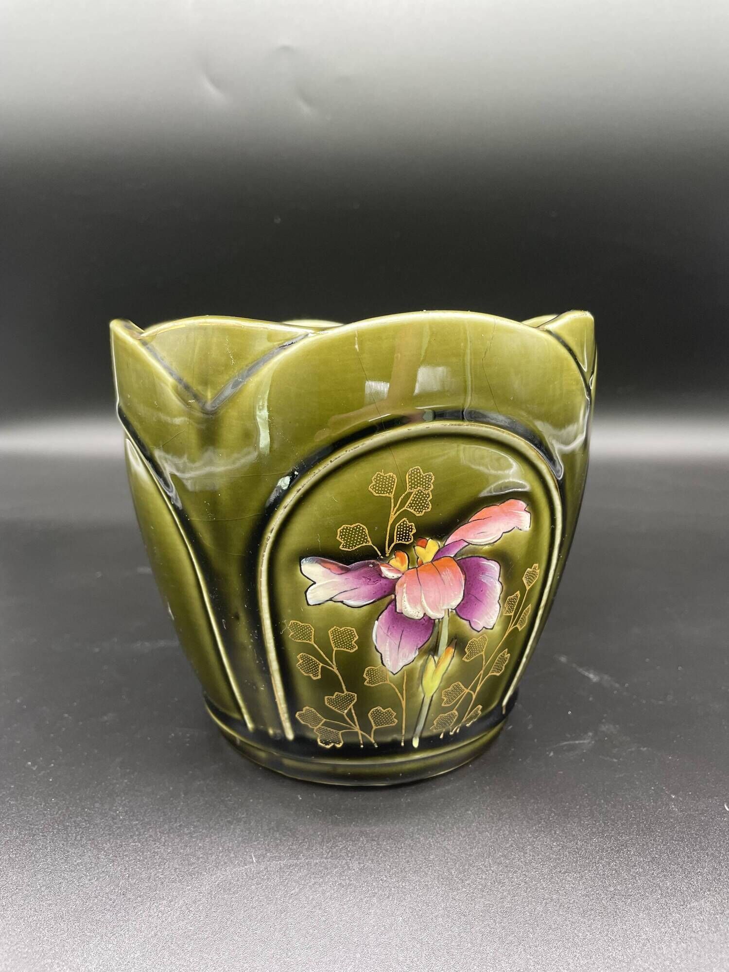 Slip planter, pair, art nouveau, de bruyn earthenware, signed, numbered, fives, lille