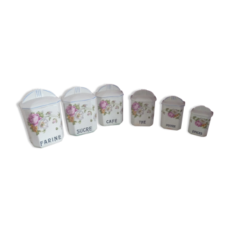 Series of 6 pots a epices 1925 in porcelain f.hugues cannes floral decoration