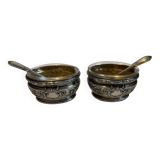 Pair of silver and crystal salt cellars