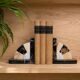 Art Deco pair of bookends in Portor marble and onyx, 1930s-1950s.