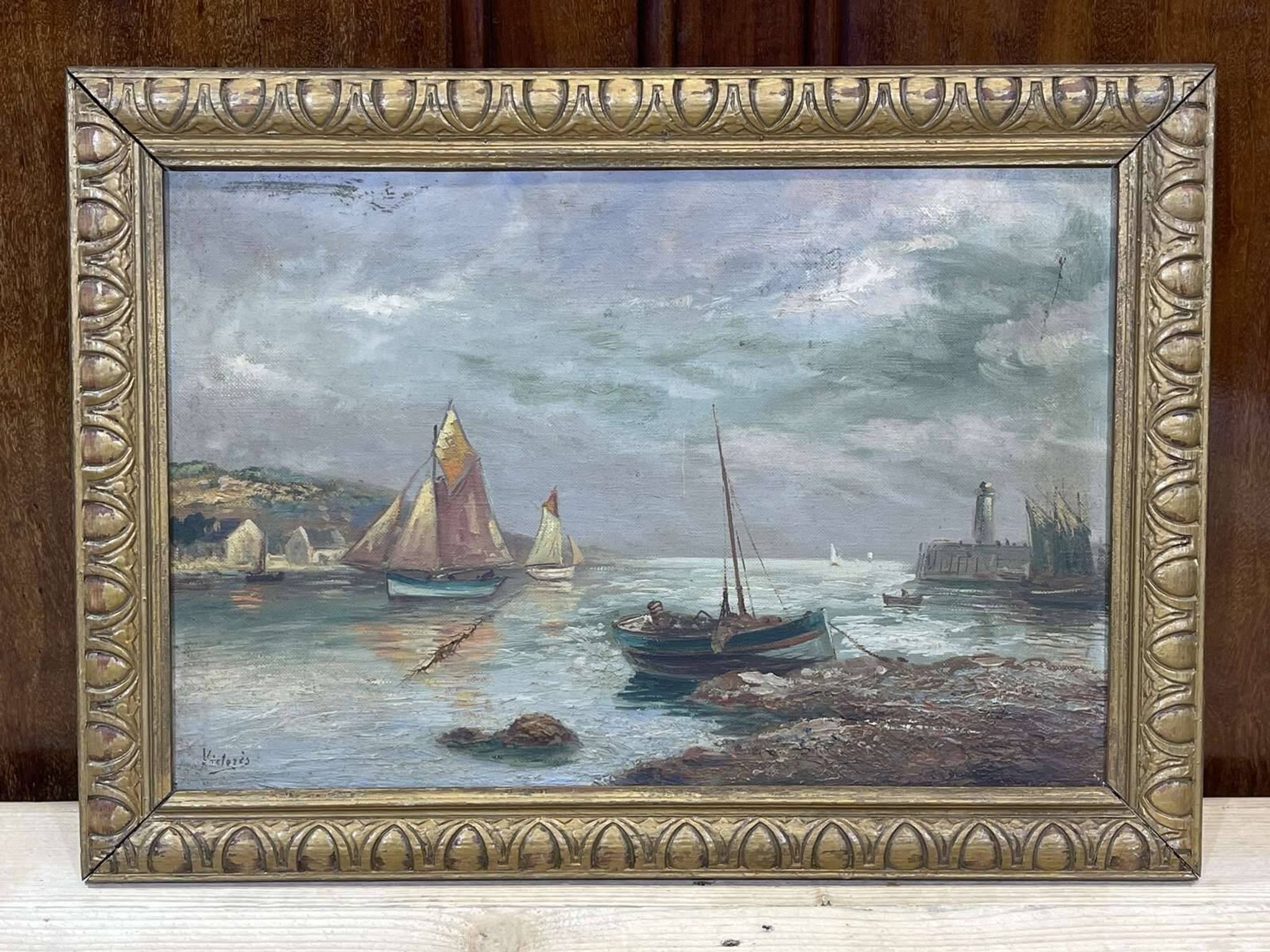 Marine, Huile sur toile signée Victorès