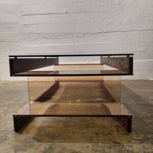 Rectangular smoked acrylic coffee table 1970s | Mid-century modern design furniture