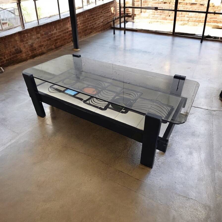 vintage coffee table with smoked brown glass