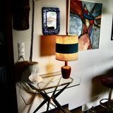 Vintage two-tone teak and linen desk lamp by fog et morup denmark 1960s