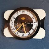 Vintage formica clock rectangular silent wall pendulum "Carrez black white"