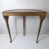 Old wooden half moon tripod console side table