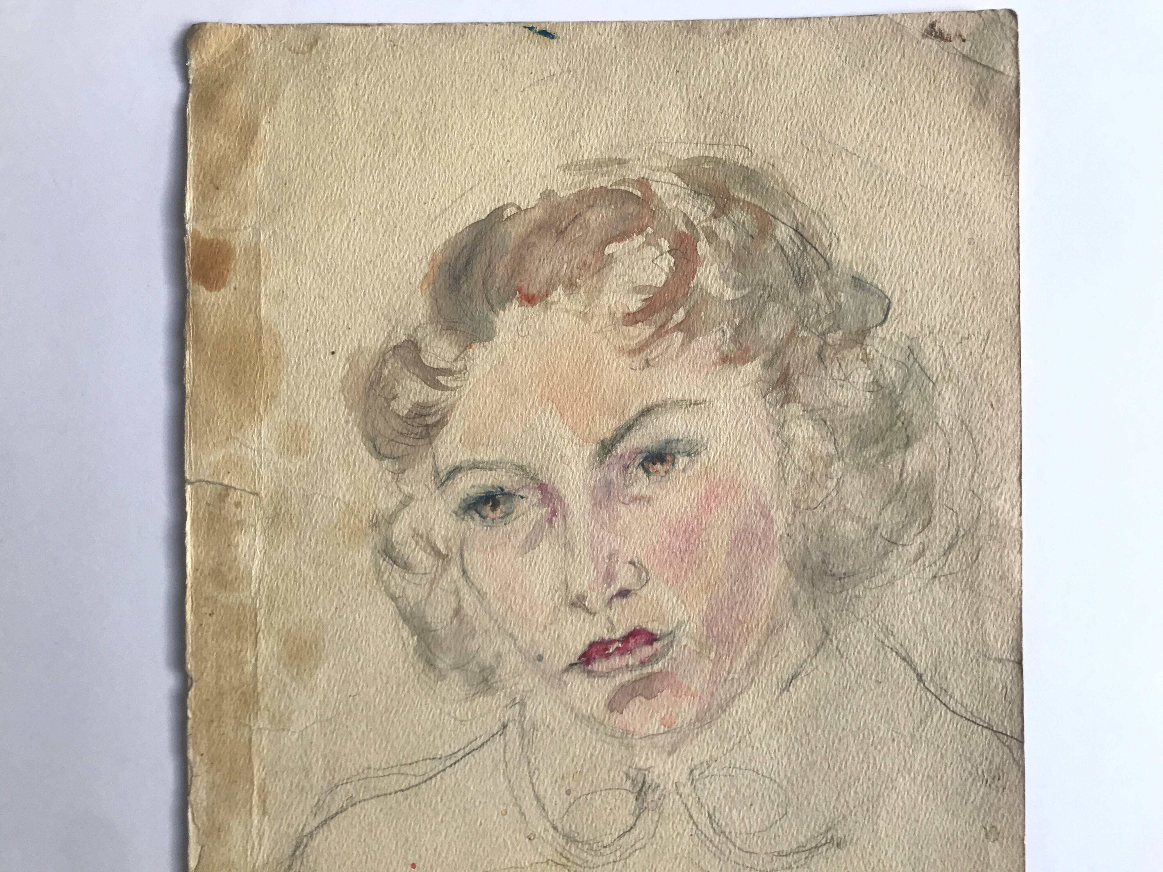 Portrait of a woman, 1950s/1960s. Watercolor and graphite on paper