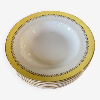 8 assiettes creuses Biarritz jaune et dorée