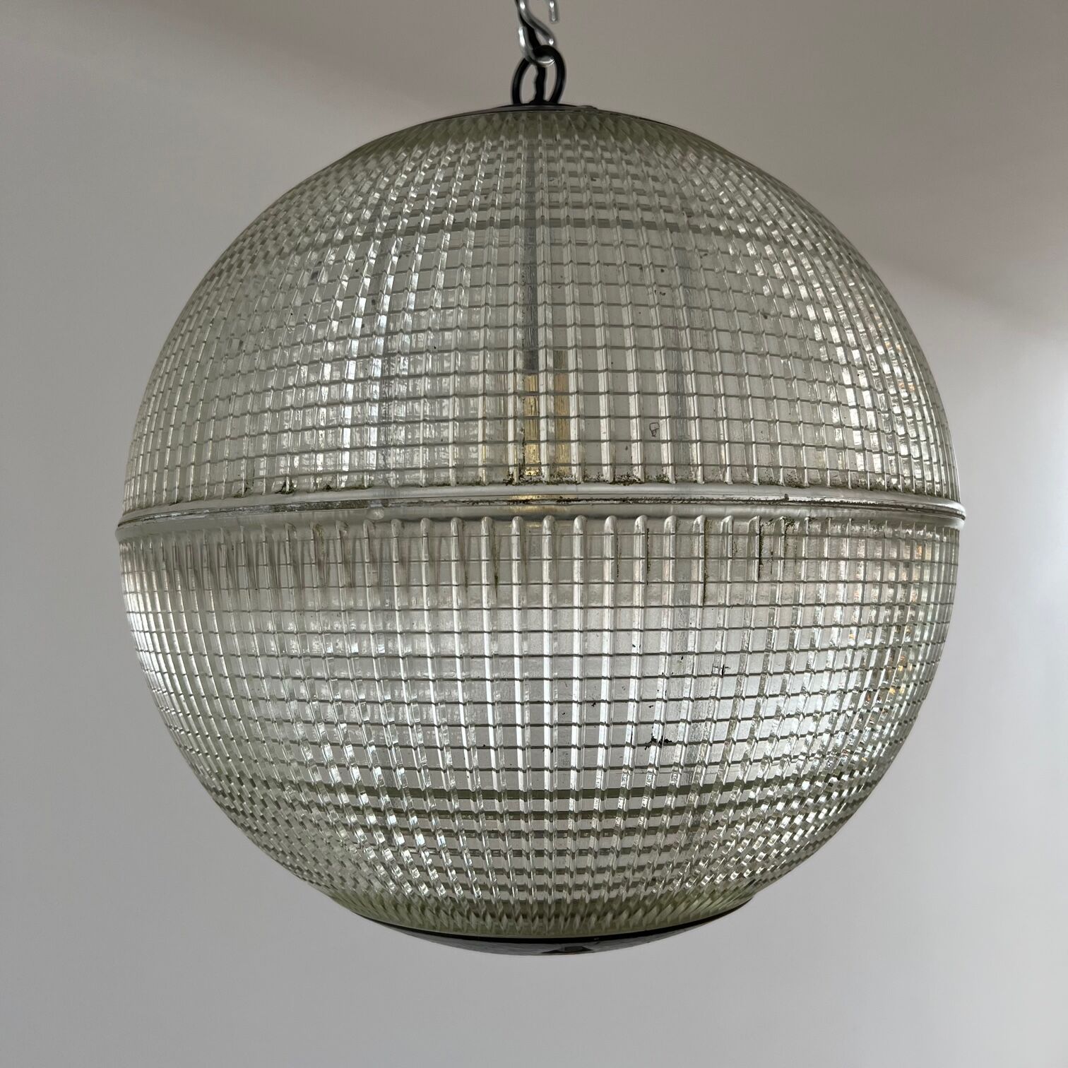 Parisian glass holophane hanging lamp