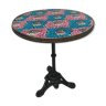 Table bistrot bleu et rose pied fonte