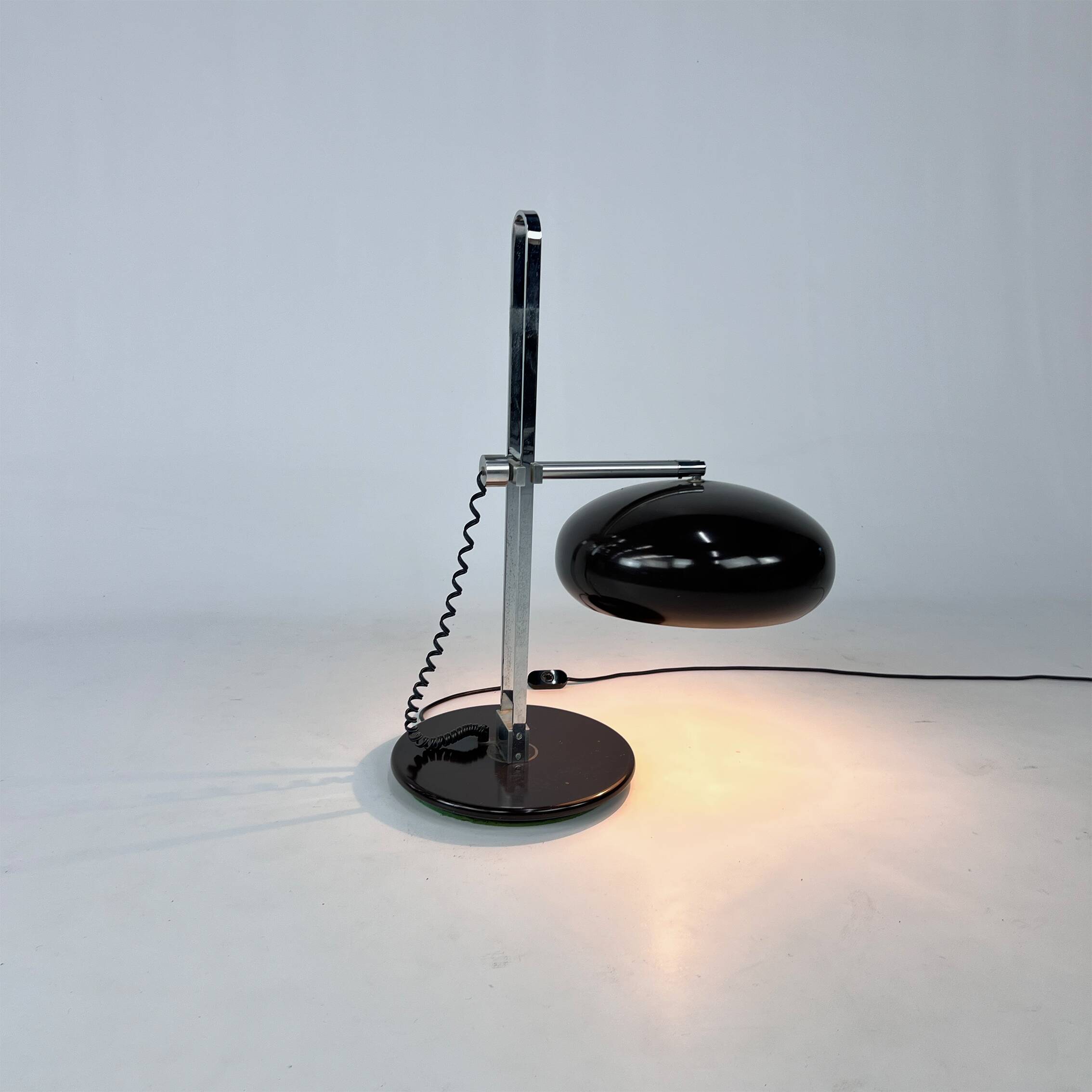 Mid Century Chrome and Brown Desk Lamp, 1960s
