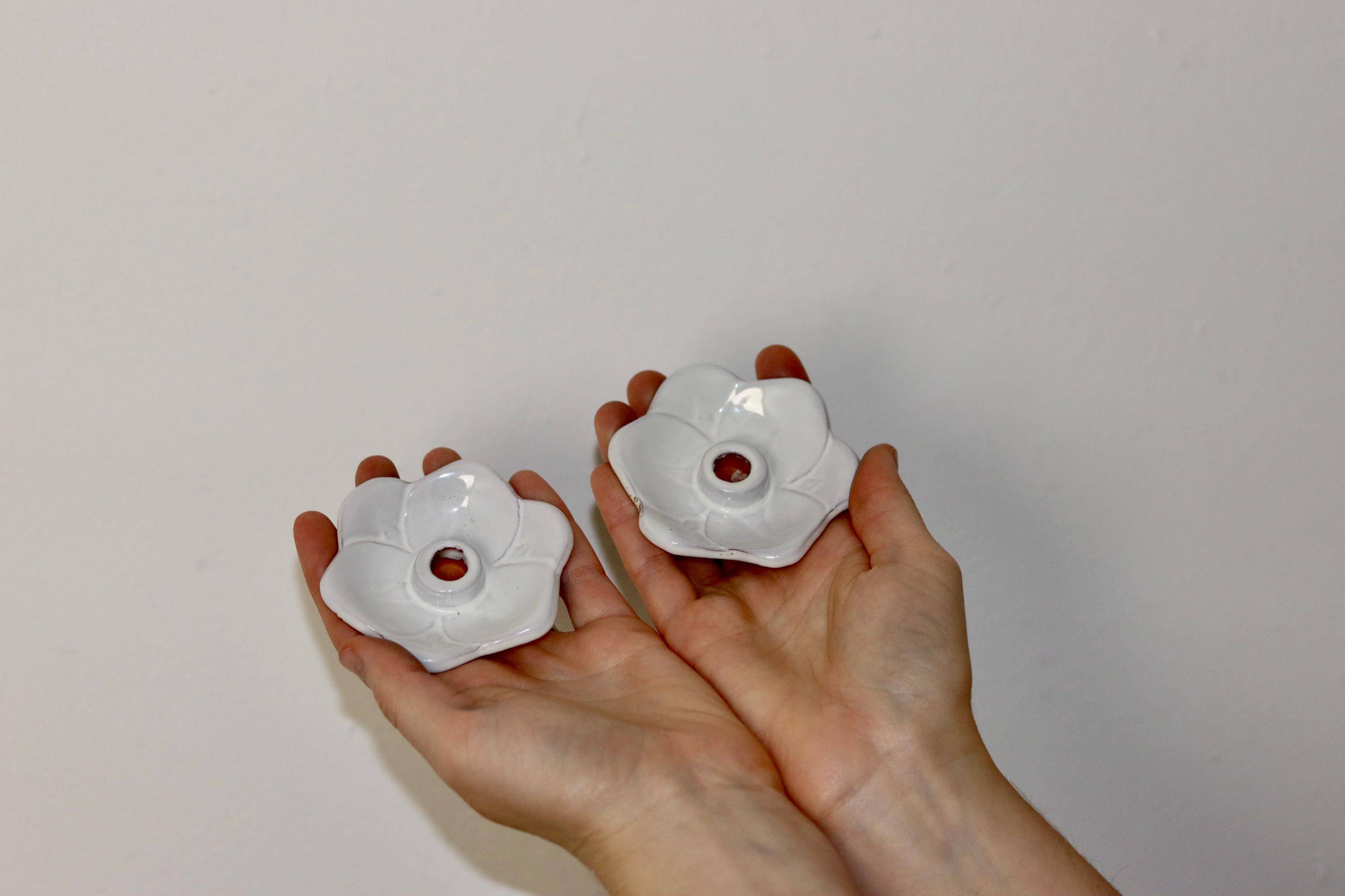 Pair of Swedish ceramic candlesticks from the mid-century by Bo Fajans.