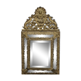 Old bevel mirror with metal parcloses pushed back Louis XIV style