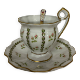 Tasse et sous tasse ancienne - porcelaine de Limoges - décor roses et or