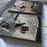 Modernist figurative wall tile in polychrome stoneware 1975